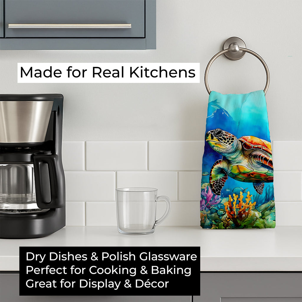 Loggerhead Sea Turtle Kitchen Towel Velour Plush Front and Cotton Loop Back Machine Washable