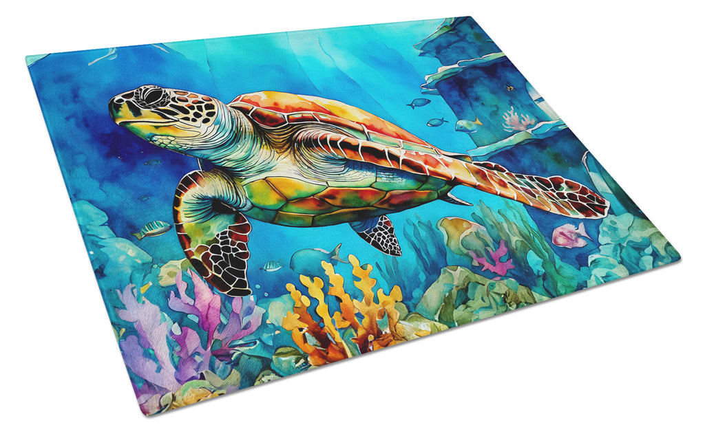 Loggerhead Sea Turtle Cutting Board Tempered Glass Kitchen Cutting Surface, Heat Resistant Chopping, Non-Slip Feet, Food Prep & Serving