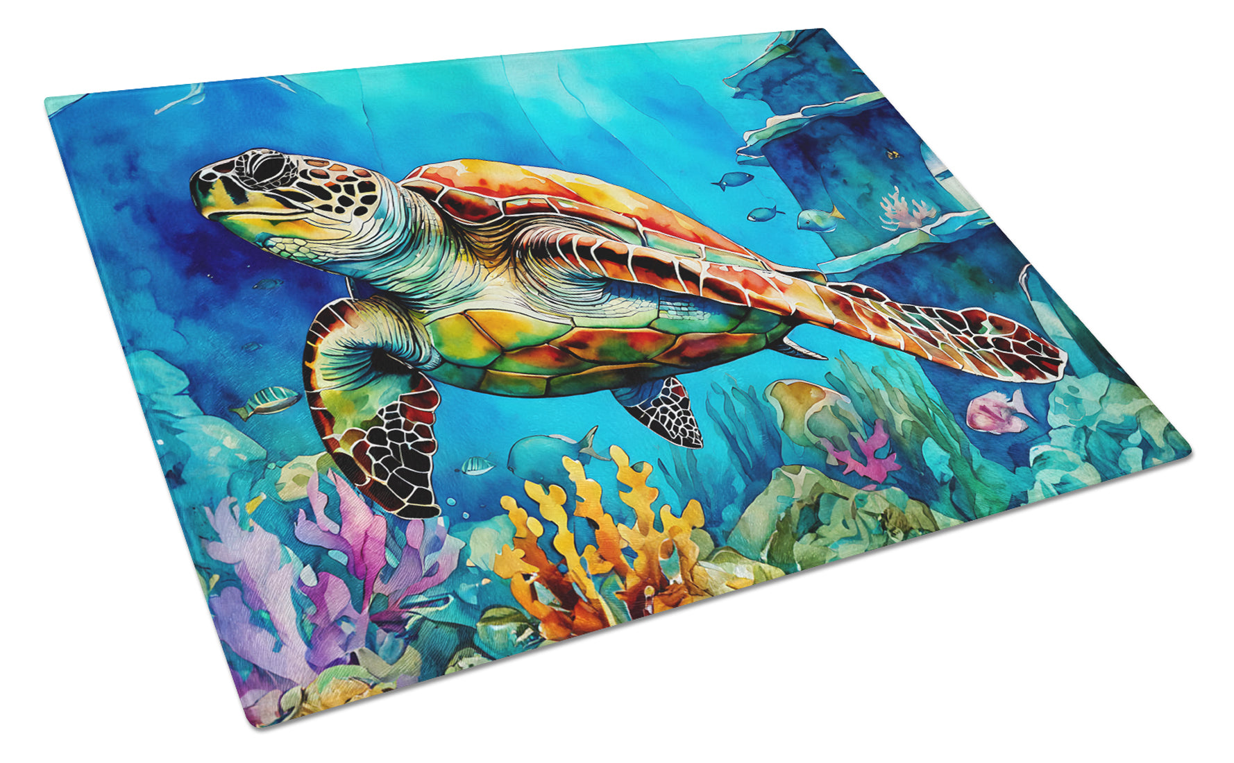 Loggerhead Sea Turtle Cutting Board Tempered Glass Kitchen Cutting Surface, Heat Resistant Chopping, Non-Slip Feet, Food Prep & Serving