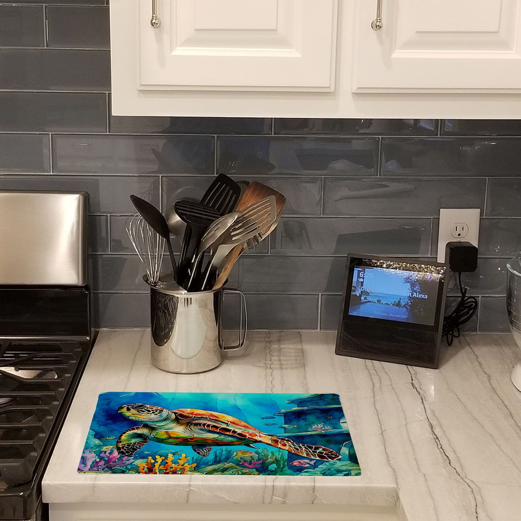 Loggerhead Sea Turtle Cutting Board Tempered Glass Kitchen Cutting Surface, Heat Resistant Chopping, Non-Slip Feet, Food Prep & Serving