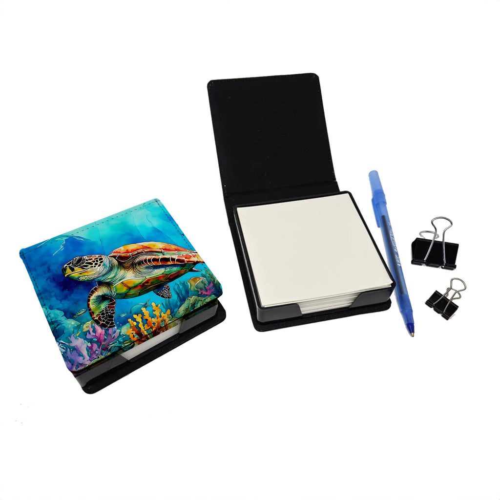 Loggerhead Sea Turtle PU Leather Note Paper Holder with Artist-Designed Cover, Desk Accessory, Office Gift