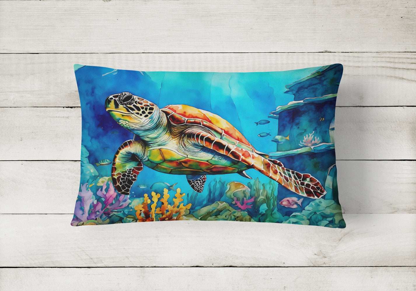 Loggerhead Sea Turtle Decorative Throw Pillow 12x16 Indoor Outdoor Accent Cushion, Fabric Cover with Insert for Sofa, Bed, Porch & Living Room