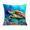 Loggerhead Sea Turtle Decorative Throw Pillow 14x14 Indoor Outdoor Accent Cushion, Fabric Cover with Insert for Sofa, Bed, Porch & Living Room