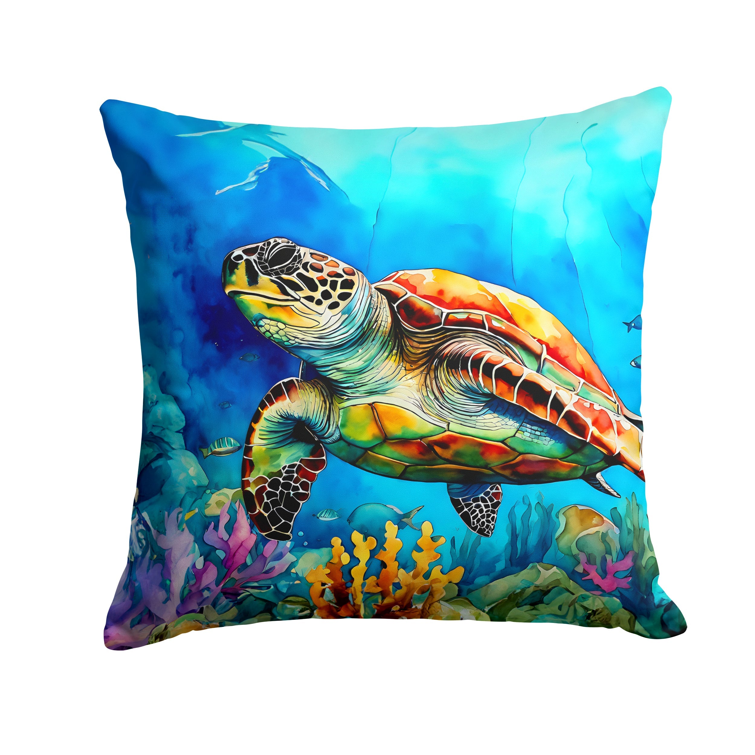 Loggerhead Sea Turtle Decorative Throw Pillow 18x18 Indoor Outdoor Accent Cushion, Fabric Cover with Insert for Sofa, Bed, Porch & Living Room