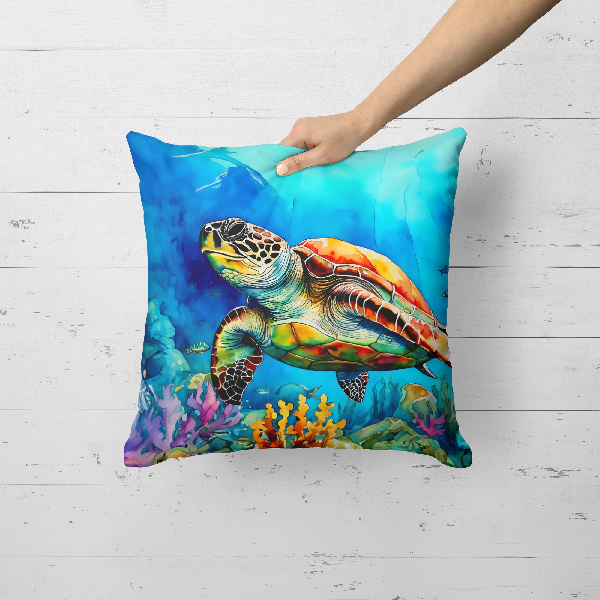Loggerhead Sea Turtle Decorative Throw Pillow 18x18 Indoor Outdoor Accent Cushion, Fabric Cover with Insert for Sofa, Bed, Porch & Living Room