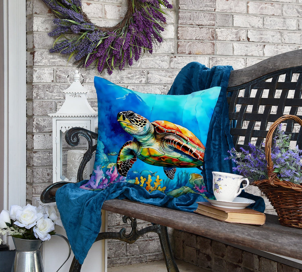 Loggerhead Sea Turtle Decorative Throw Pillow 18x18 Indoor Outdoor Accent Cushion, Fabric Cover with Insert for Sofa, Bed, Porch & Living Room