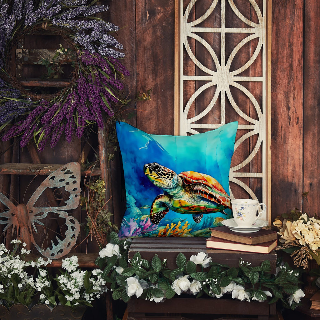Loggerhead Sea Turtle Decorative Throw Pillow 18x18 Indoor Outdoor Accent Cushion, Fabric Cover with Insert for Sofa, Bed, Porch & Living Room
