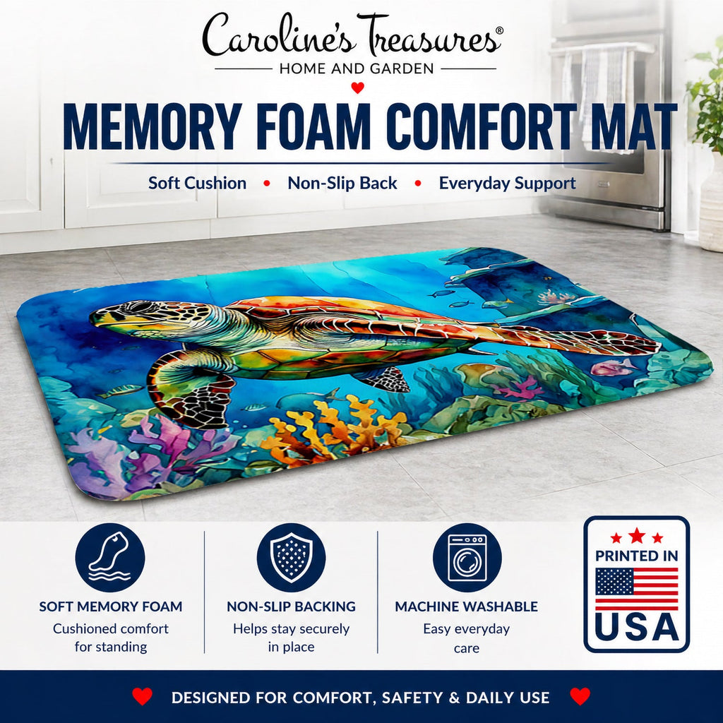 Loggerhead Sea Turtle Memory Foam Kitchen Mat Machine Washable Anti-Fatigue Cushion Comfort Bath or Kitchen Rug