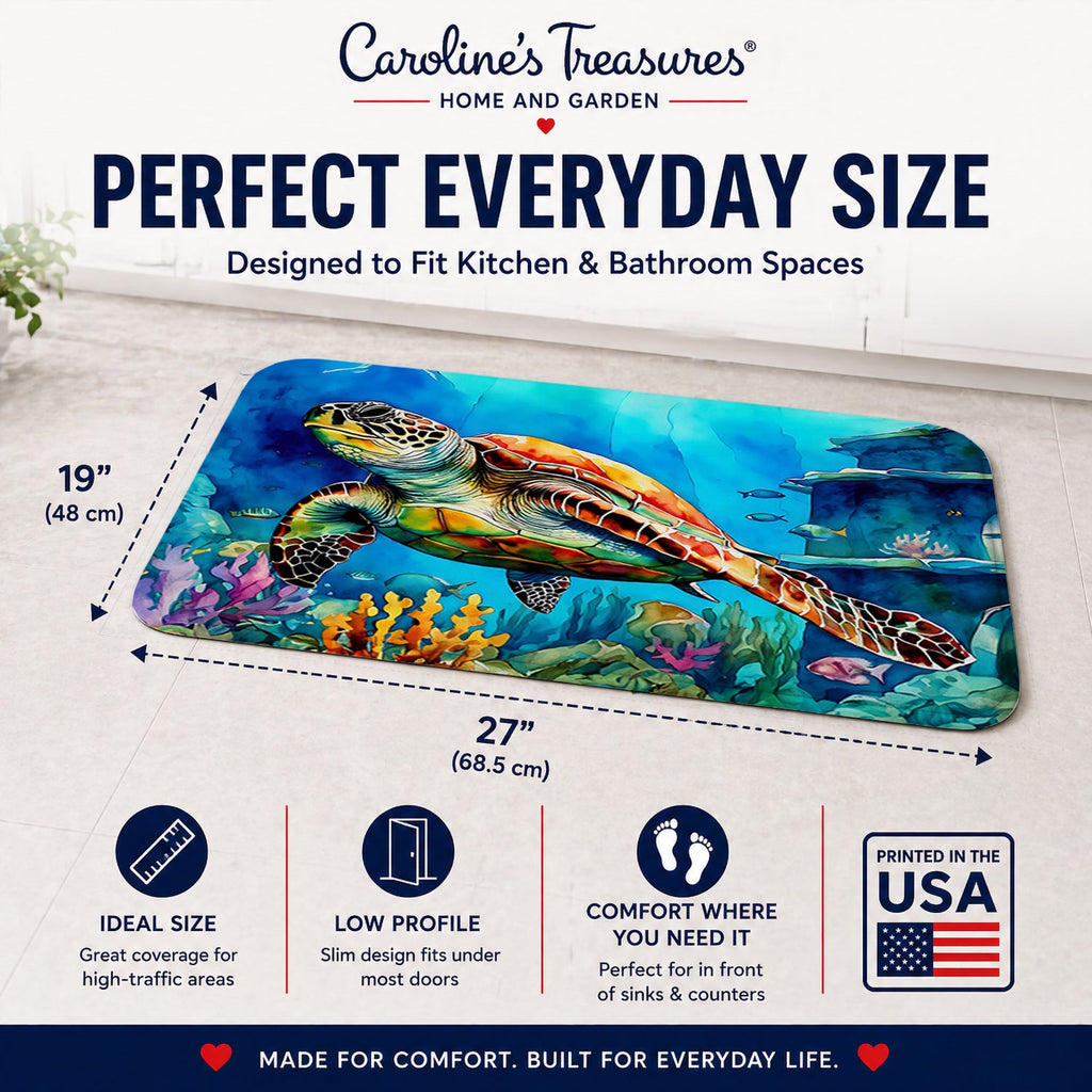 Loggerhead Sea Turtle Memory Foam Kitchen Mat Machine Washable Anti-Fatigue Cushion Comfort Bath or Kitchen Rug