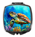 Loggerhead Sea Turtle Compact Mirror Decorative Travel Makeup Mirror for Women Girls Gifts Pocket Makeup Mirror Folding Handheld