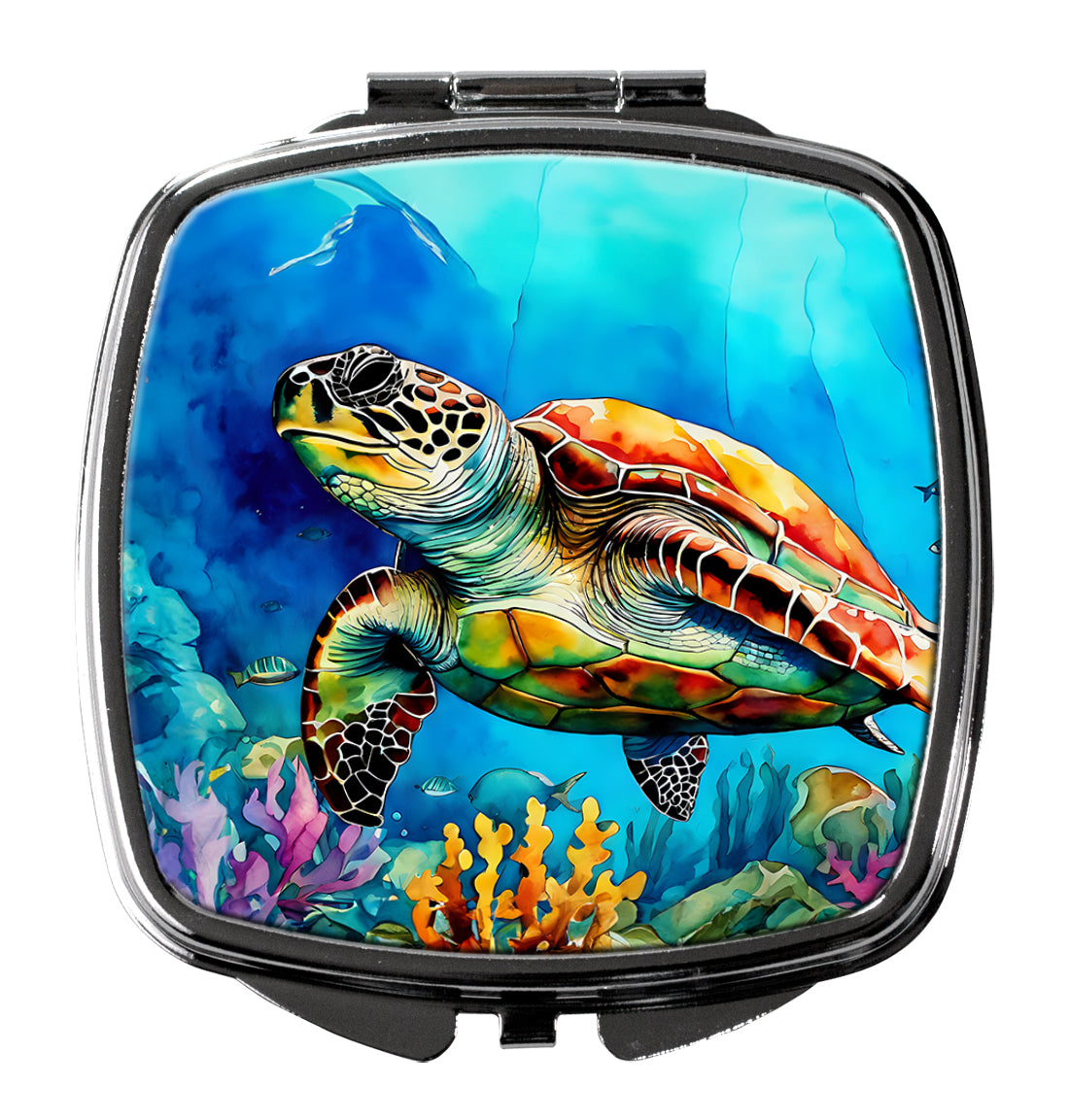 Loggerhead Sea Turtle Compact Mirror Decorative Travel Makeup Mirror for Women Girls Gifts Pocket Makeup Mirror Folding Handheld