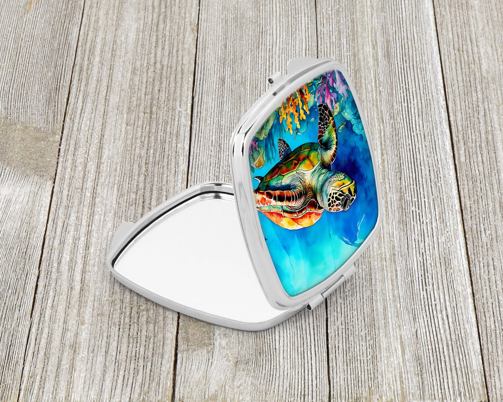 Loggerhead Sea Turtle Compact Mirror Decorative Travel Makeup Mirror for Women Girls Gifts Pocket Makeup Mirror Folding Handheld
