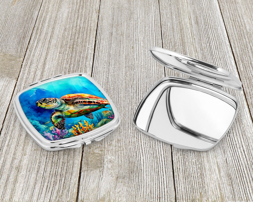 Loggerhead Sea Turtle Compact Mirror Decorative Travel Makeup Mirror for Women Girls Gifts Pocket Makeup Mirror Folding Handheld