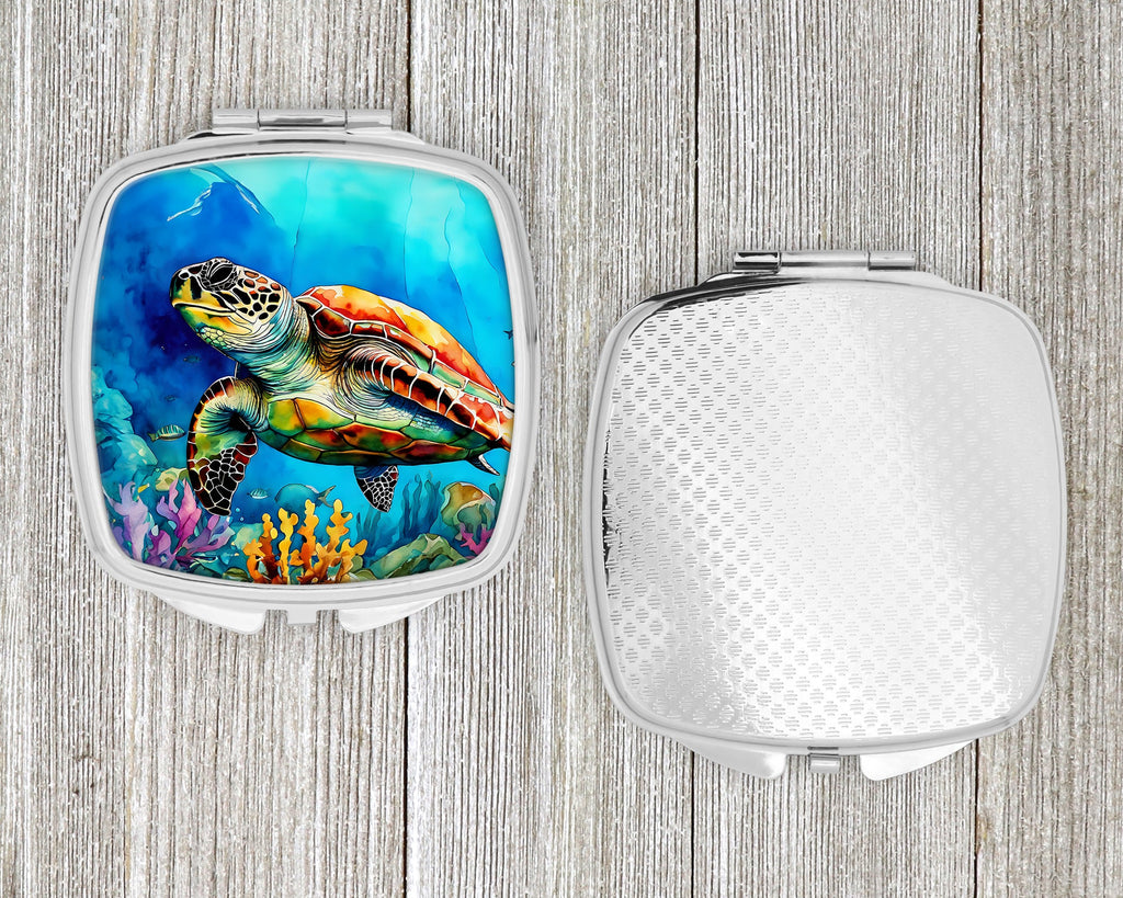 Loggerhead Sea Turtle Compact Mirror Decorative Travel Makeup Mirror for Women Girls Gifts Pocket Makeup Mirror Folding Handheld