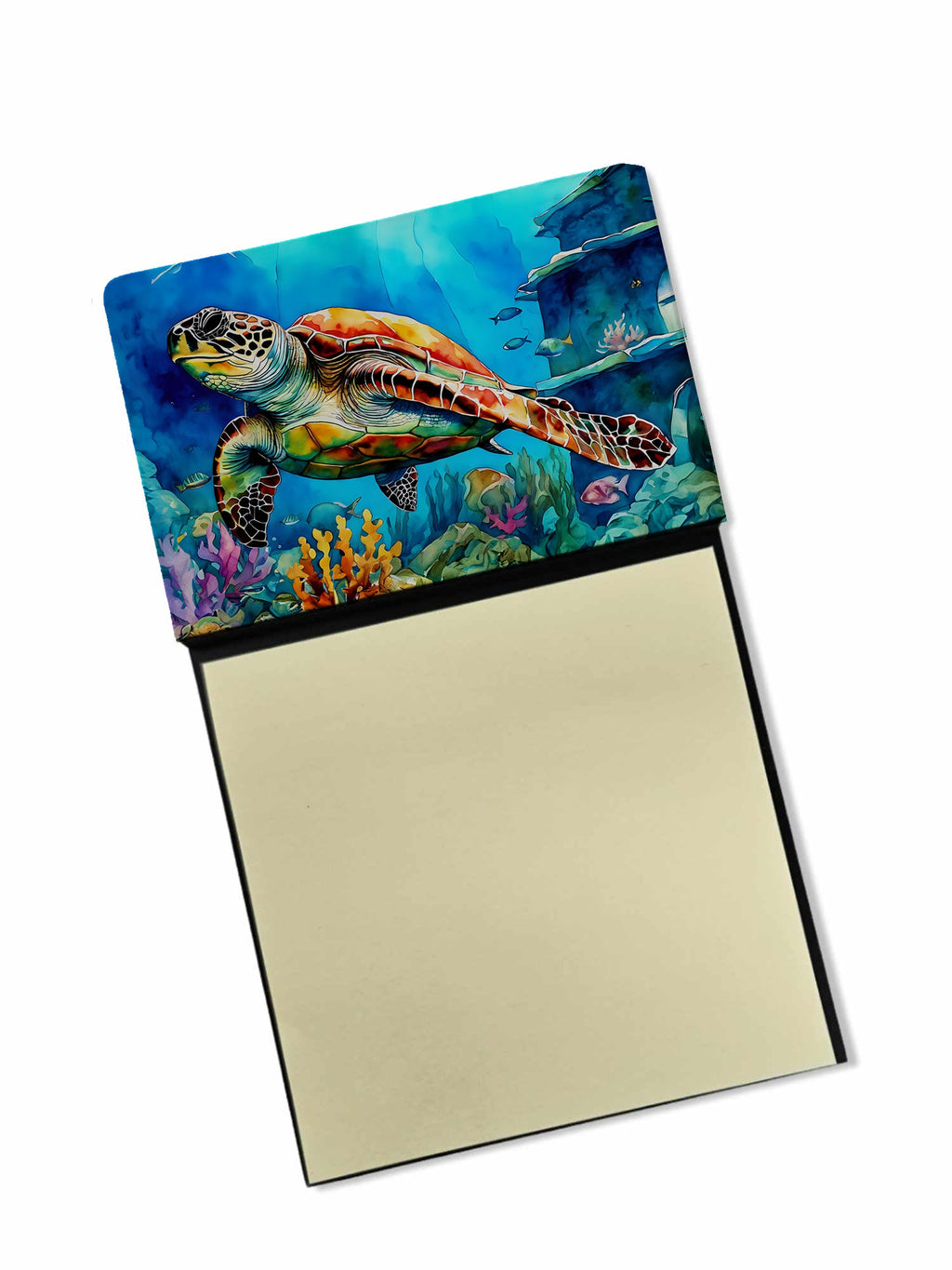 Loggerhead Sea Turtle Watercolor Sticky Note Holder Refillable Dispenser Desk Accessory 3x3 Pad Gift
