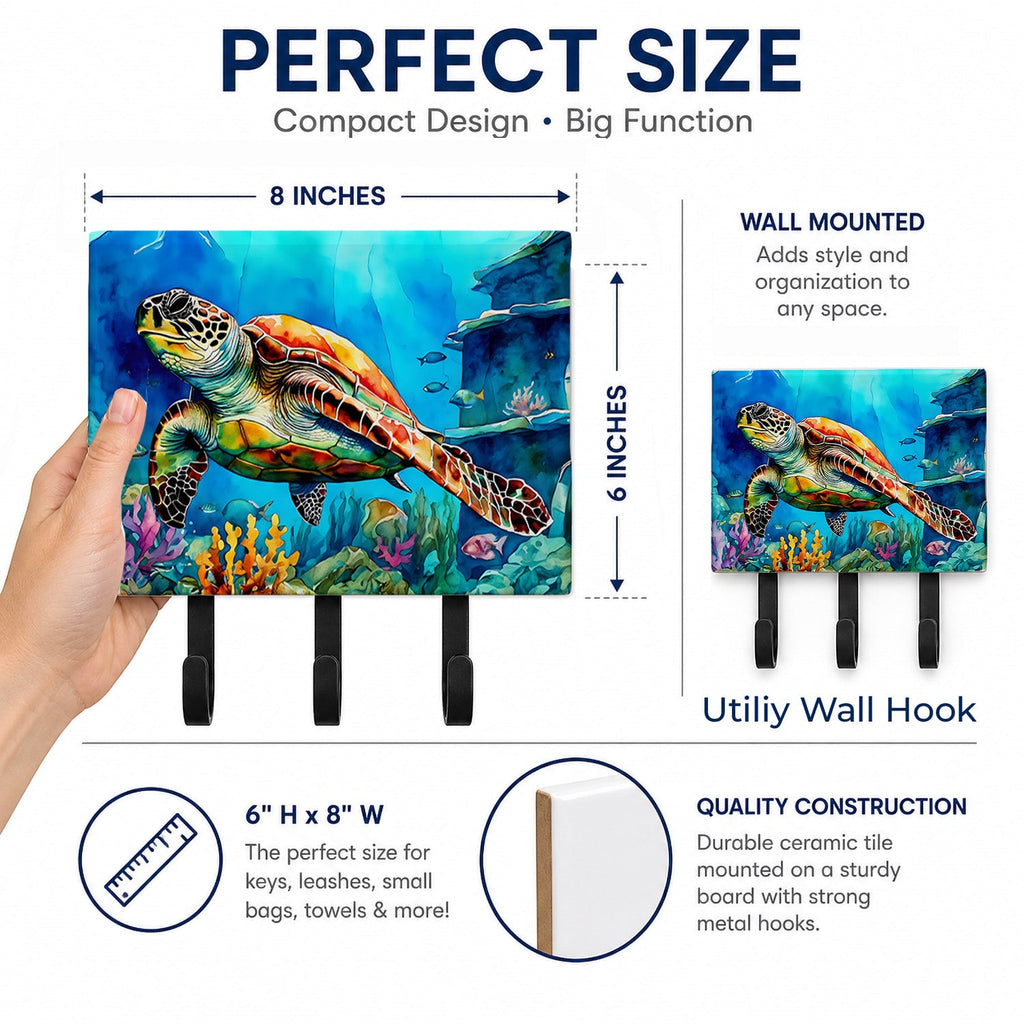 Loggerhead Sea Turtle Leash or Key Holder Wall Hooks, Coat Rack Wall Mount, for Hanging Keys, Towels, Aprons, Leashes
