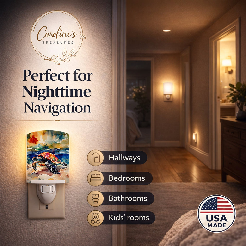 Loggerhead Sea Turtle Ceramic Night Light Compact, UL-Certified, Ideal for Bedroom, Bathroom, Nursery, Hallway, Kitchen, 6x4x3, Multicolor