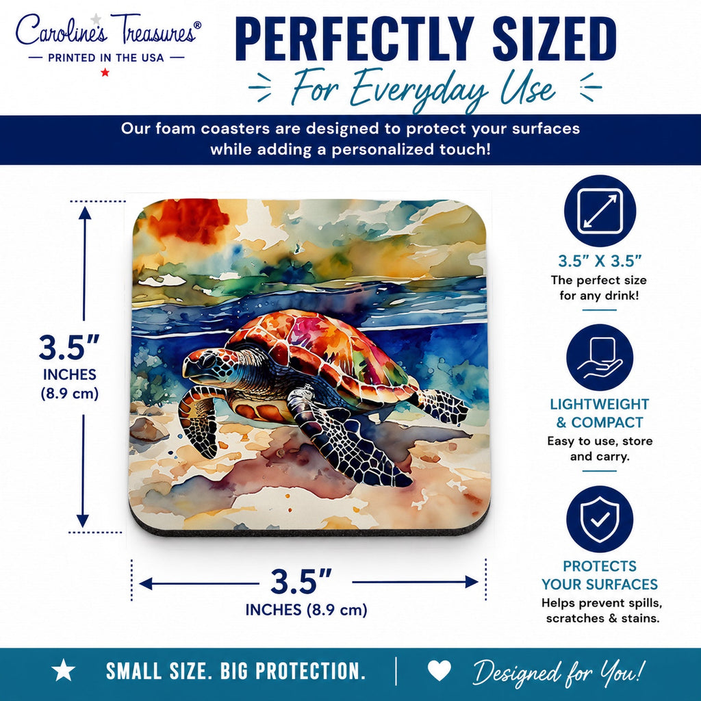 Loggerhead Sea Turtle Foam Coasters Set of 4 Cup Coasters for Indoor Outdoor, Tabletop Protection, Anti Slip, Mouse pad Material
