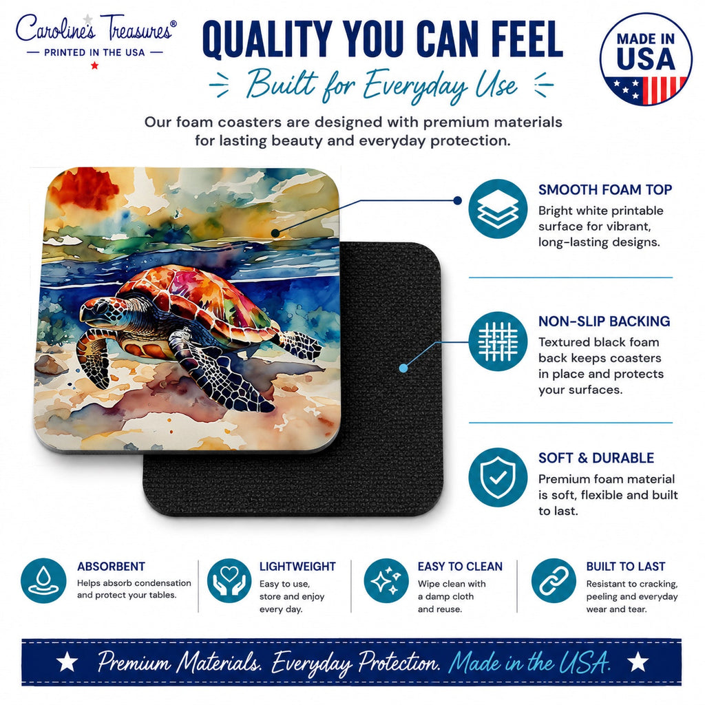 Loggerhead Sea Turtle Foam Coasters Set of 4 Cup Coasters for Indoor Outdoor, Tabletop Protection, Anti Slip, Mouse pad Material