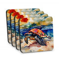 Loggerhead Sea Turtle Foam Coasters Set of 4 Cup Coasters for Indoor Outdoor, Tabletop Protection, Anti Slip, Mouse pad Material