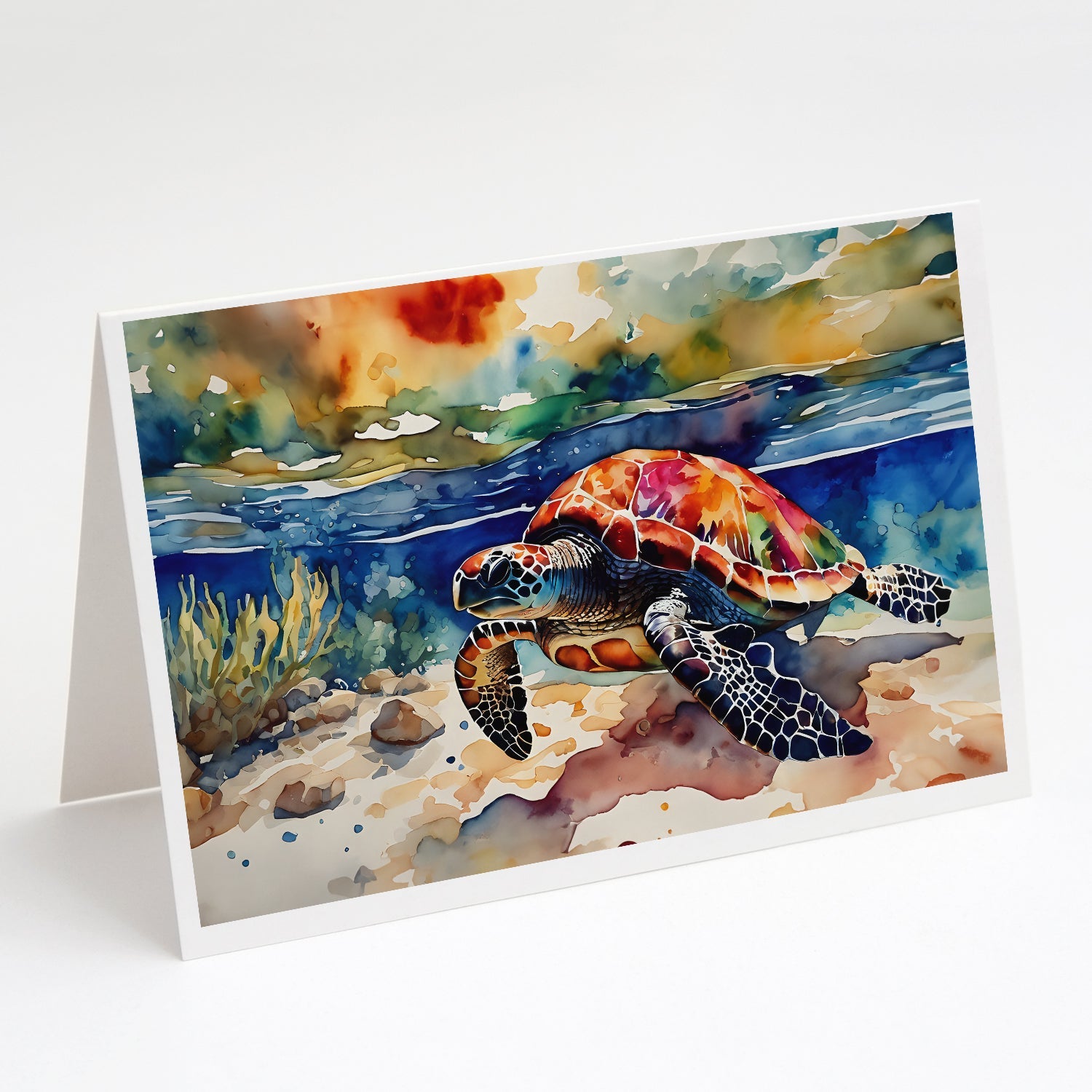Loggerhead Sea Turtle Greeting Cards Pack of 8 Blank Cards with Envelopes Whimsical A7 Size 5x7