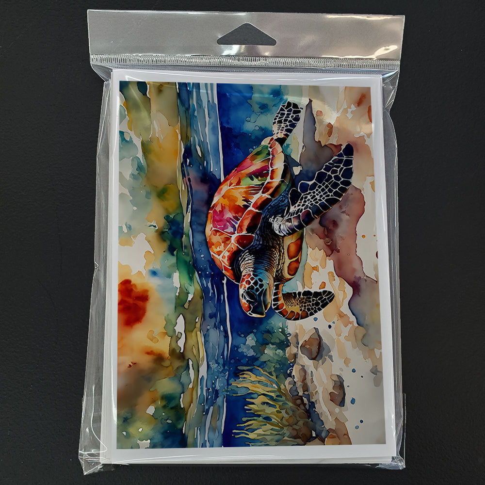 Loggerhead Sea Turtle Greeting Cards Pack of 8 Blank Cards with Envelopes Whimsical A7 Size 5x7