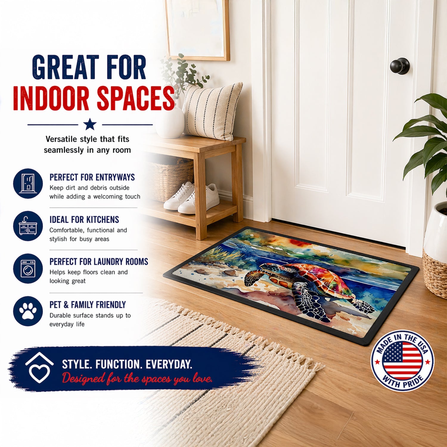 Loggerhead Sea Turtle Doormat Indoor Outdoor 24H X 36W Front Door Mat Rugs for Entryway, Non Slip Washable Low Pile,