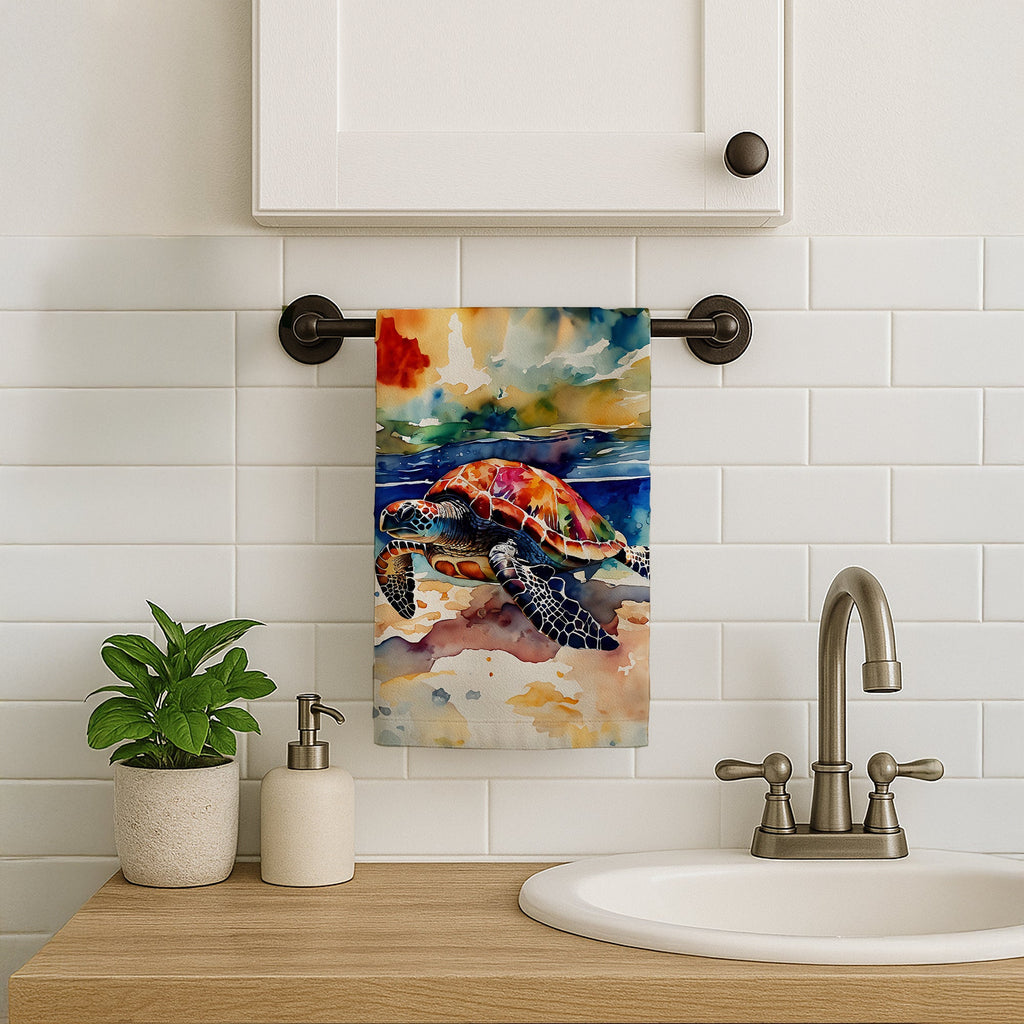 Loggerhead Sea Turtle Kitchen Towel Velour Plush Front and Cotton Loop Back Machine Washable