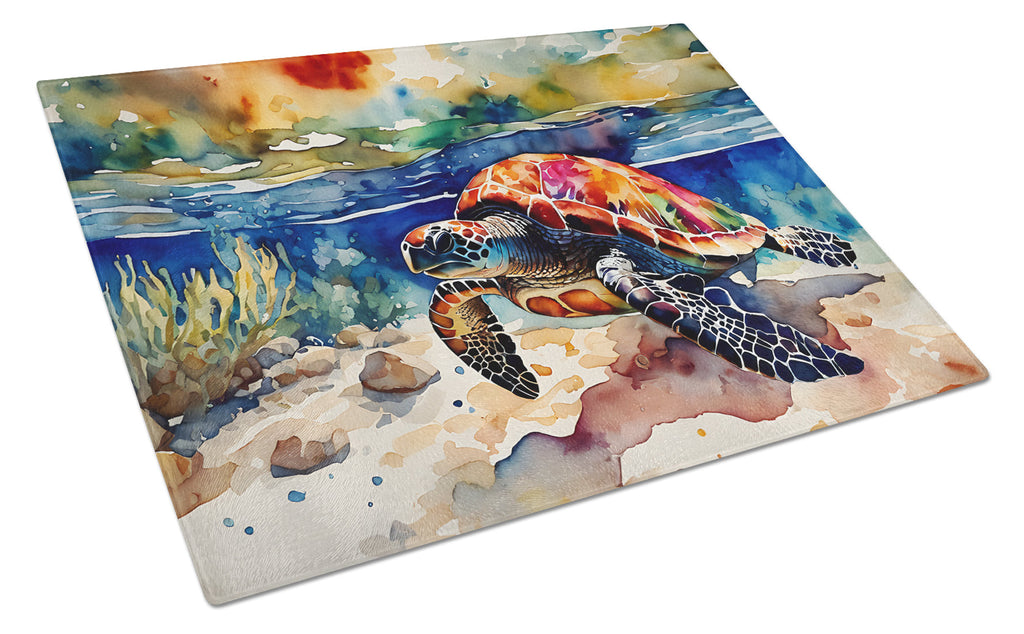 Loggerhead Sea Turtle Cutting Board Tempered Glass Kitchen Cutting Surface, Heat Resistant Chopping, Non-Slip Feet, Food Prep & Serving