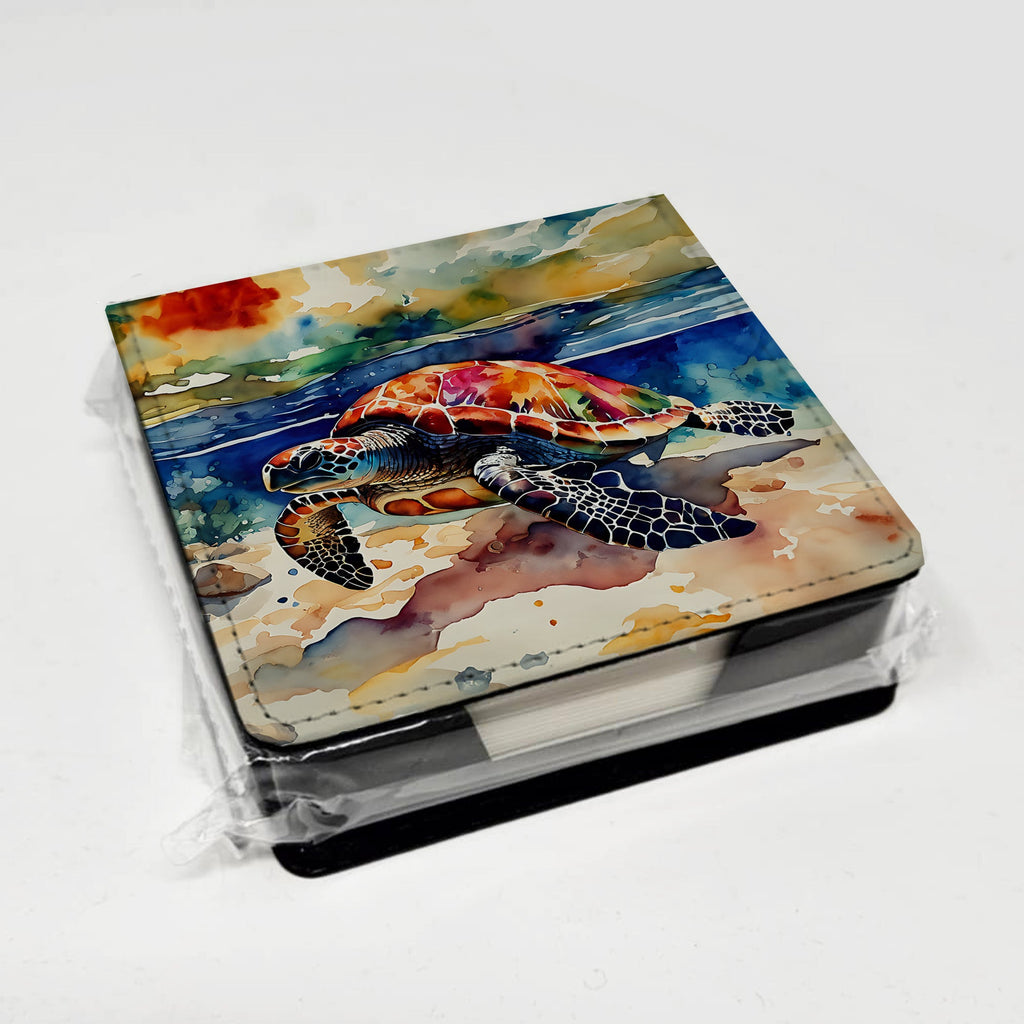 Loggerhead Sea Turtle PU Leather Note Paper Holder with Artist-Designed Cover, Desk Accessory, Office Gift