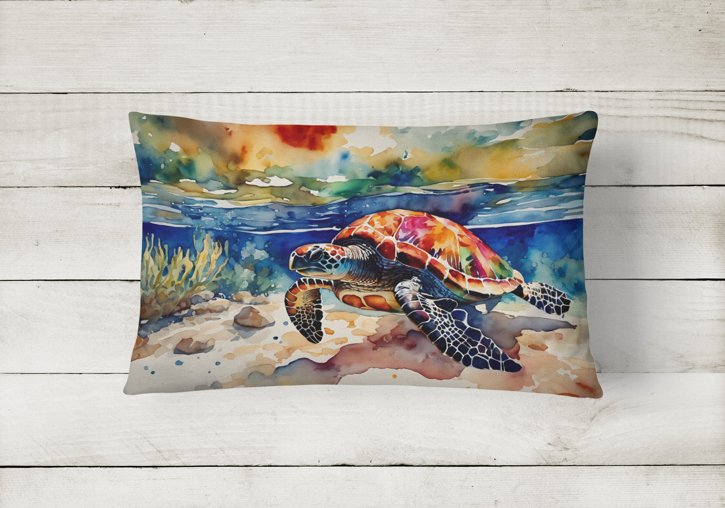 Loggerhead Sea Turtle Decorative Throw Pillow 12x16 Indoor Outdoor Accent Cushion, Fabric Cover with Insert for Sofa, Bed, Porch & Living Room