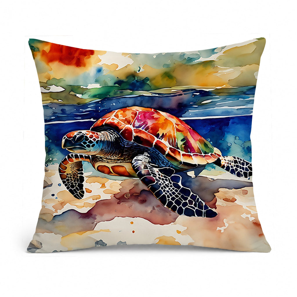 Loggerhead Sea Turtle Decorative Throw Pillow 14x14 Indoor Outdoor Accent Cushion, Fabric Cover with Insert for Sofa, Bed, Porch & Living Room
