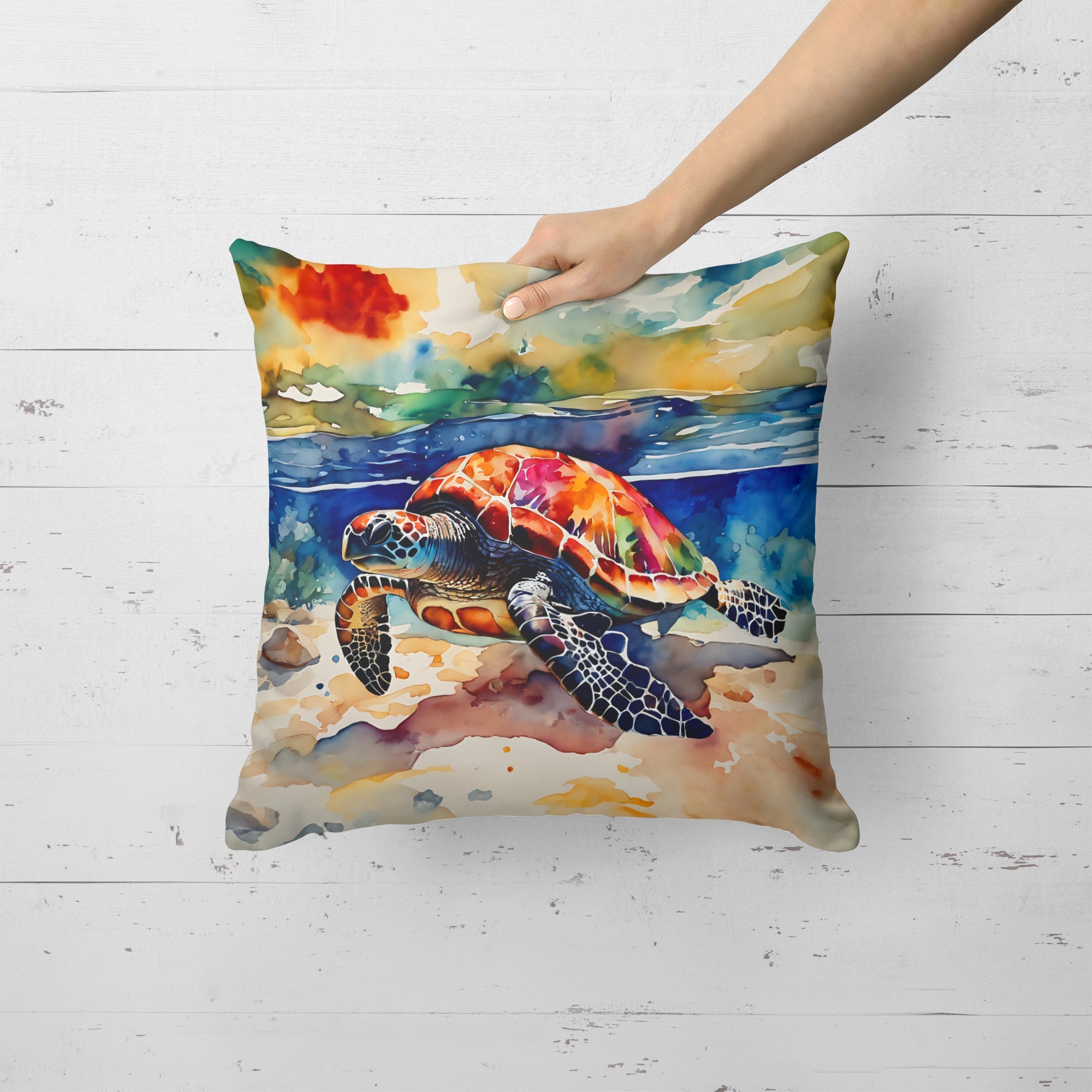 Loggerhead Sea Turtle Decorative Throw Pillow 18x18 Indoor Outdoor Accent Cushion, Fabric Cover with Insert for Sofa, Bed, Porch & Living Room