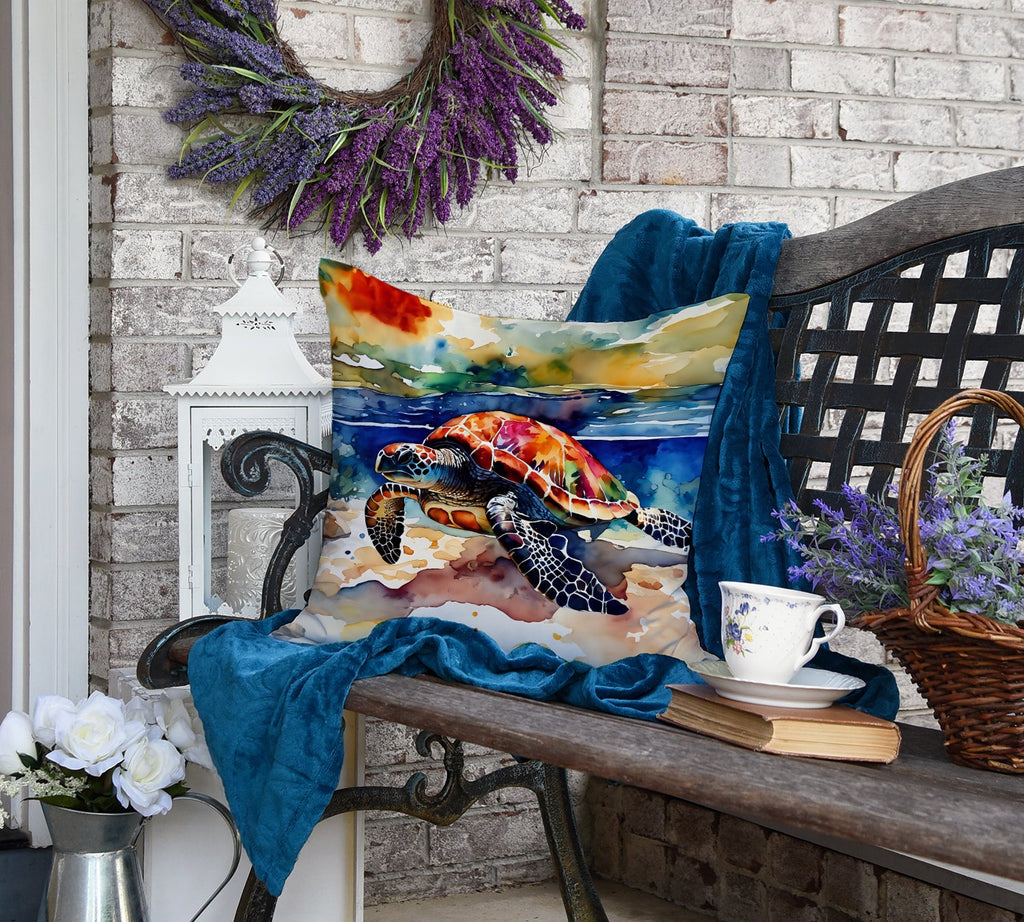 Loggerhead Sea Turtle Decorative Throw Pillow 18x18 Indoor Outdoor Accent Cushion, Fabric Cover with Insert for Sofa, Bed, Porch & Living Room