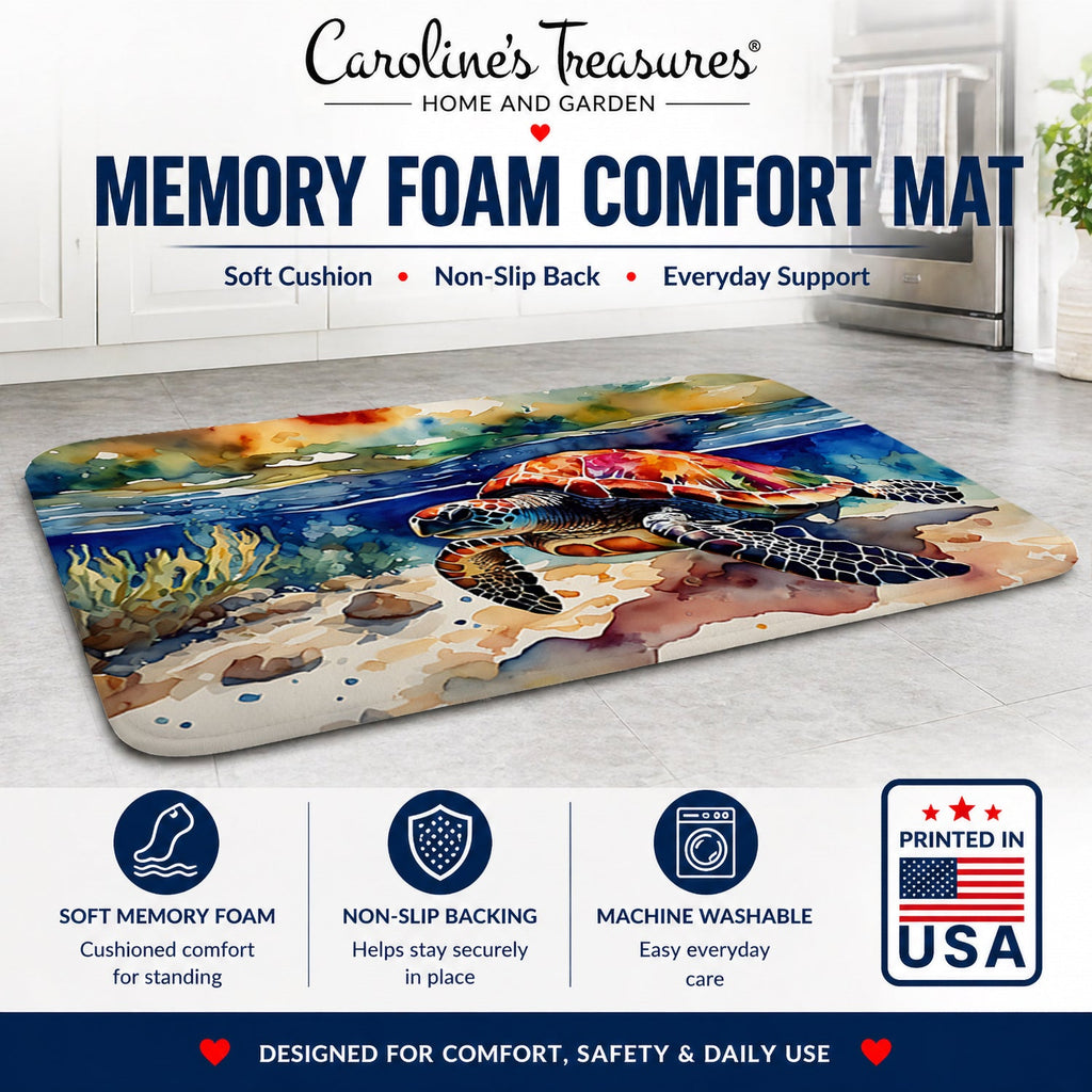Loggerhead Sea Turtle Memory Foam Kitchen Mat Machine Washable Anti-Fatigue Cushion Comfort Bath or Kitchen Rug