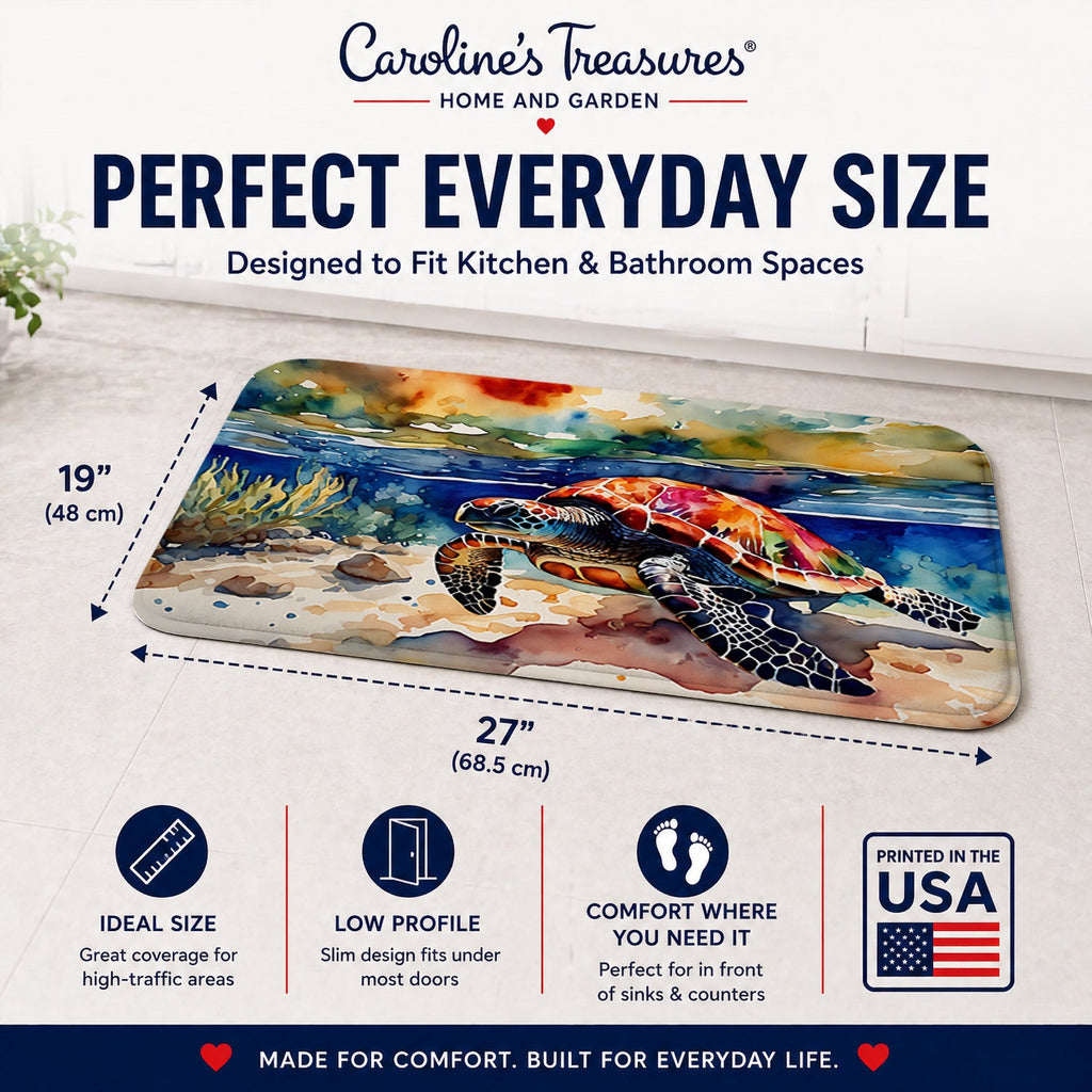 Loggerhead Sea Turtle Memory Foam Kitchen Mat Machine Washable Anti-Fatigue Cushion Comfort Bath or Kitchen Rug