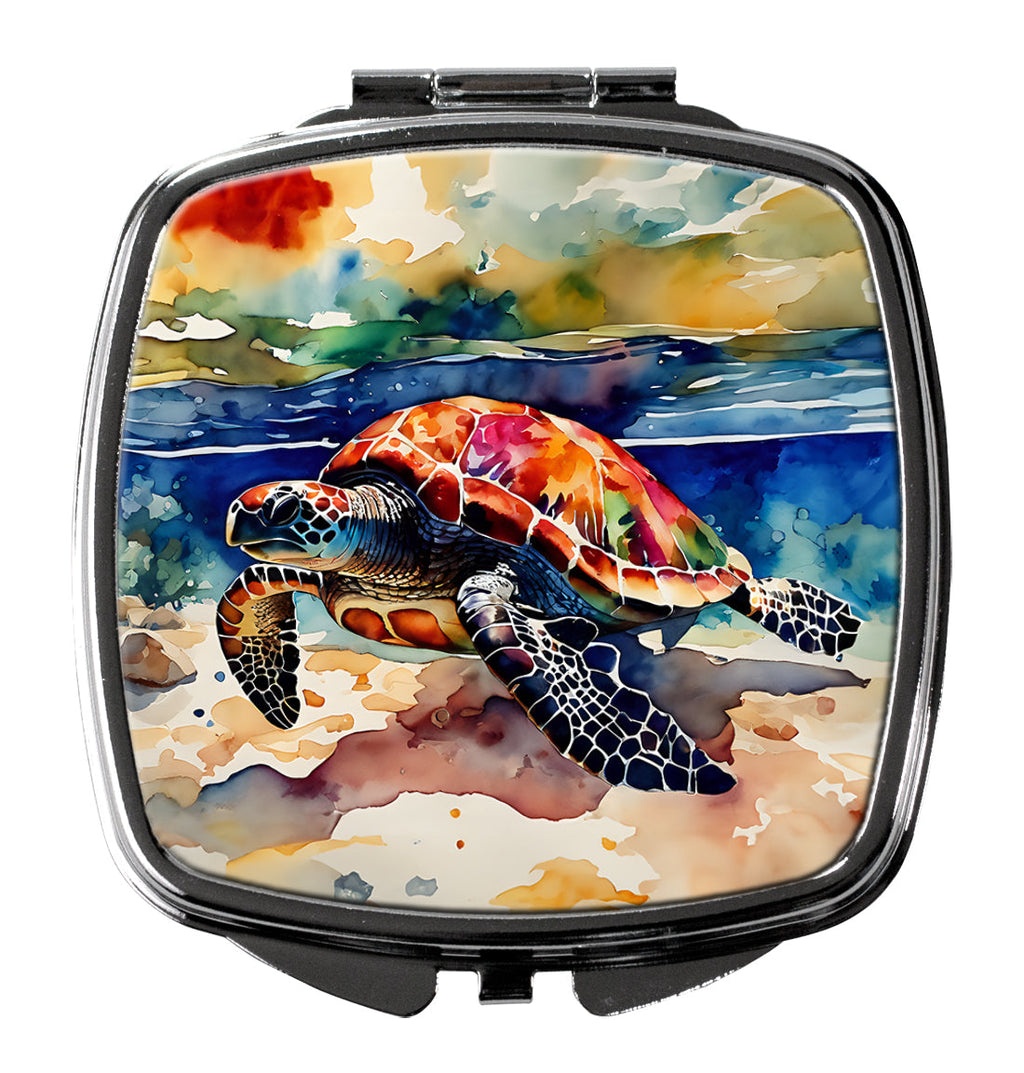 Loggerhead Sea Turtle Compact Mirror Decorative Travel Makeup Mirror for Women Girls Gifts Pocket Makeup Mirror Folding Handheld