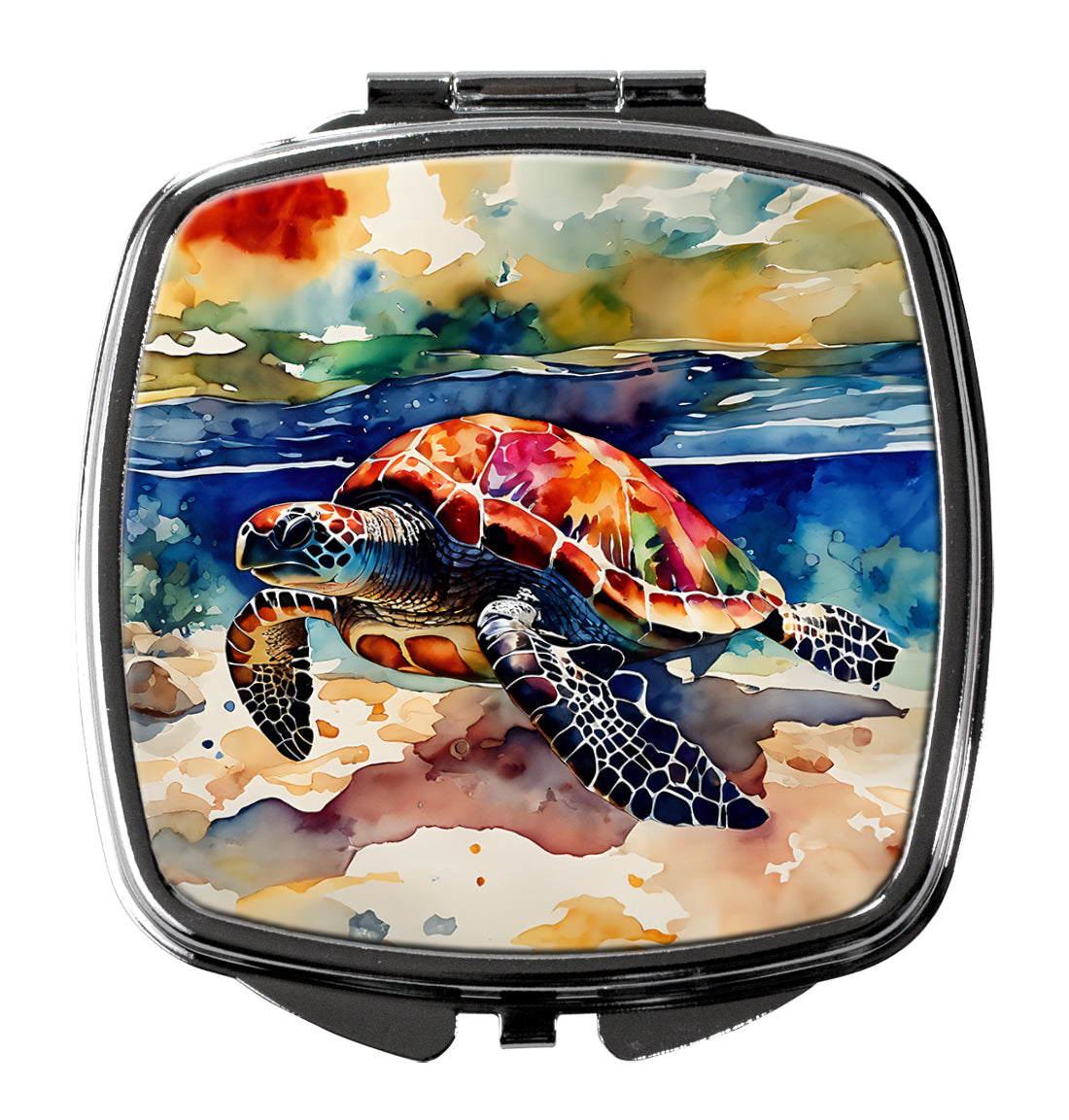 Loggerhead Sea Turtle Compact Mirror Decorative Travel Makeup Mirror for Women Girls Gifts Pocket Makeup Mirror Folding Handheld