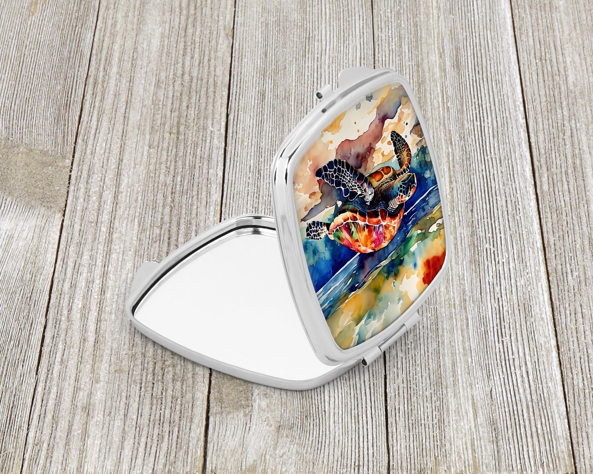 Loggerhead Sea Turtle Compact Mirror Decorative Travel Makeup Mirror for Women Girls Gifts Pocket Makeup Mirror Folding Handheld