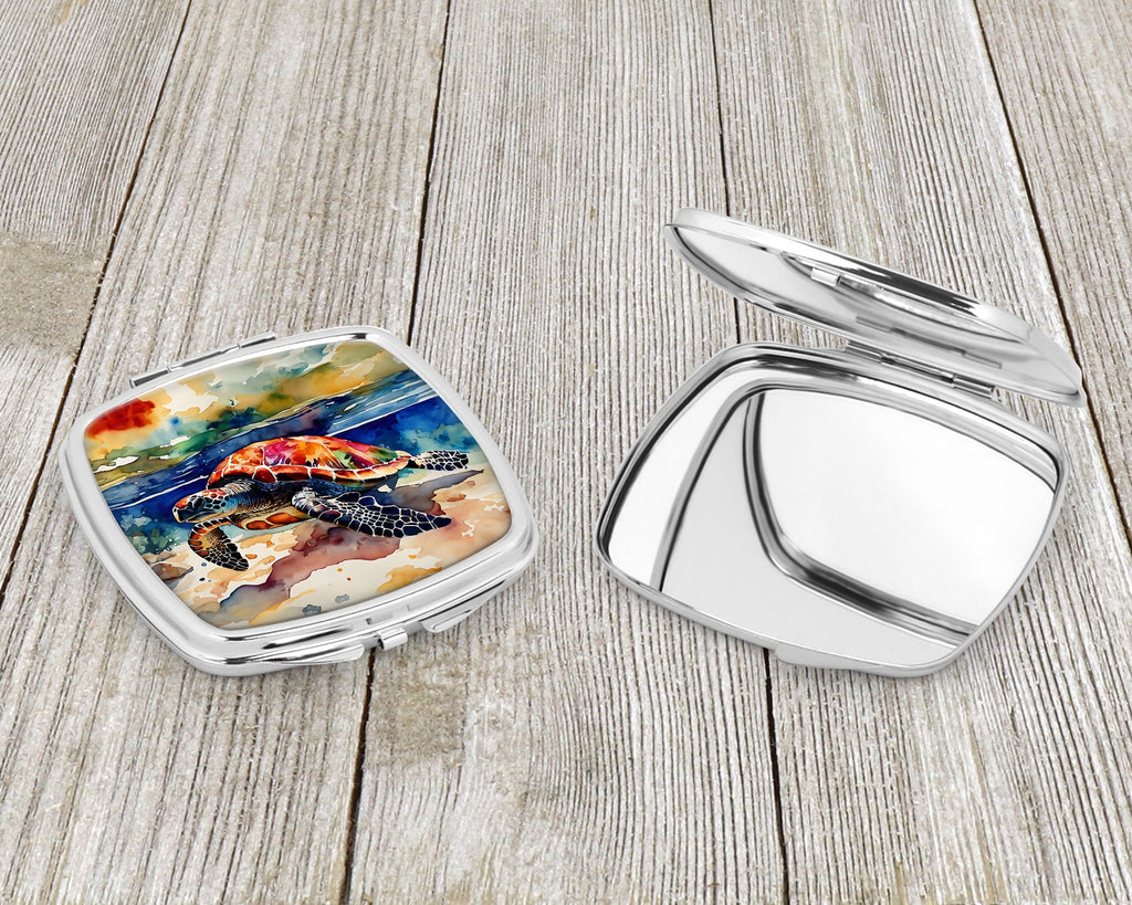 Loggerhead Sea Turtle Compact Mirror Decorative Travel Makeup Mirror for Women Girls Gifts Pocket Makeup Mirror Folding Handheld
