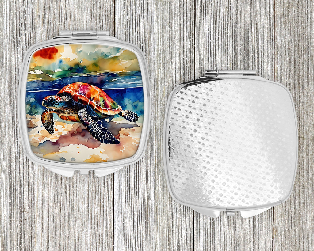 Loggerhead Sea Turtle Compact Mirror Decorative Travel Makeup Mirror for Women Girls Gifts Pocket Makeup Mirror Folding Handheld