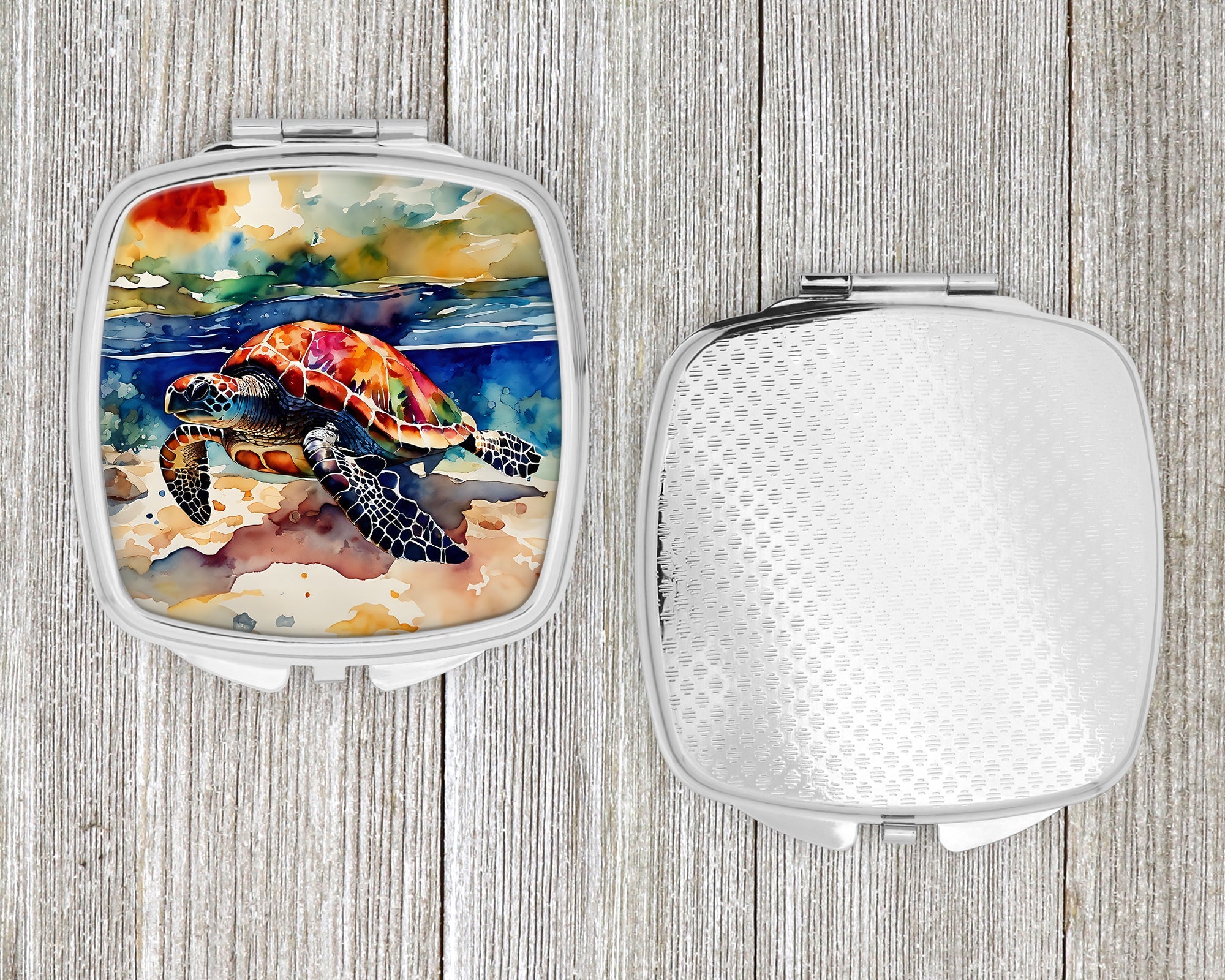 Loggerhead Sea Turtle Compact Mirror Decorative Travel Makeup Mirror for Women Girls Gifts Pocket Makeup Mirror Folding Handheld