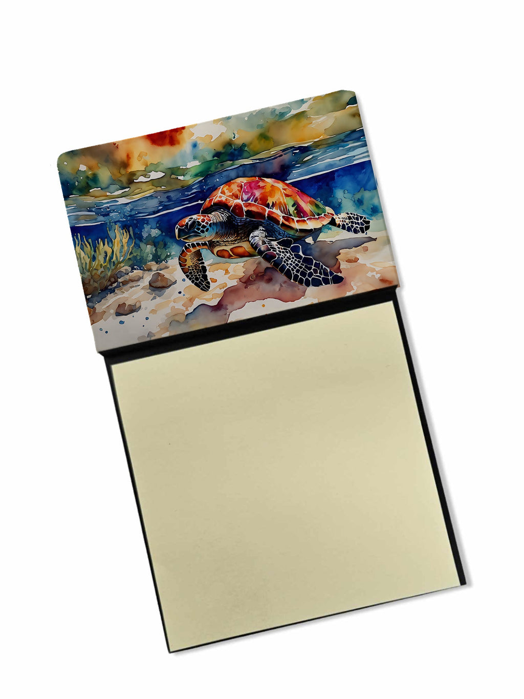 Loggerhead Sea Turtle Watercolor Sticky Note Holder Refillable Dispenser Desk Accessory 3x3 Pad Gift