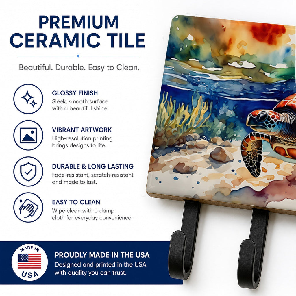 Loggerhead Sea Turtle Leash or Key Holder Wall Hooks, Coat Rack Wall Mount, for Hanging Keys, Towels, Aprons, Leashes