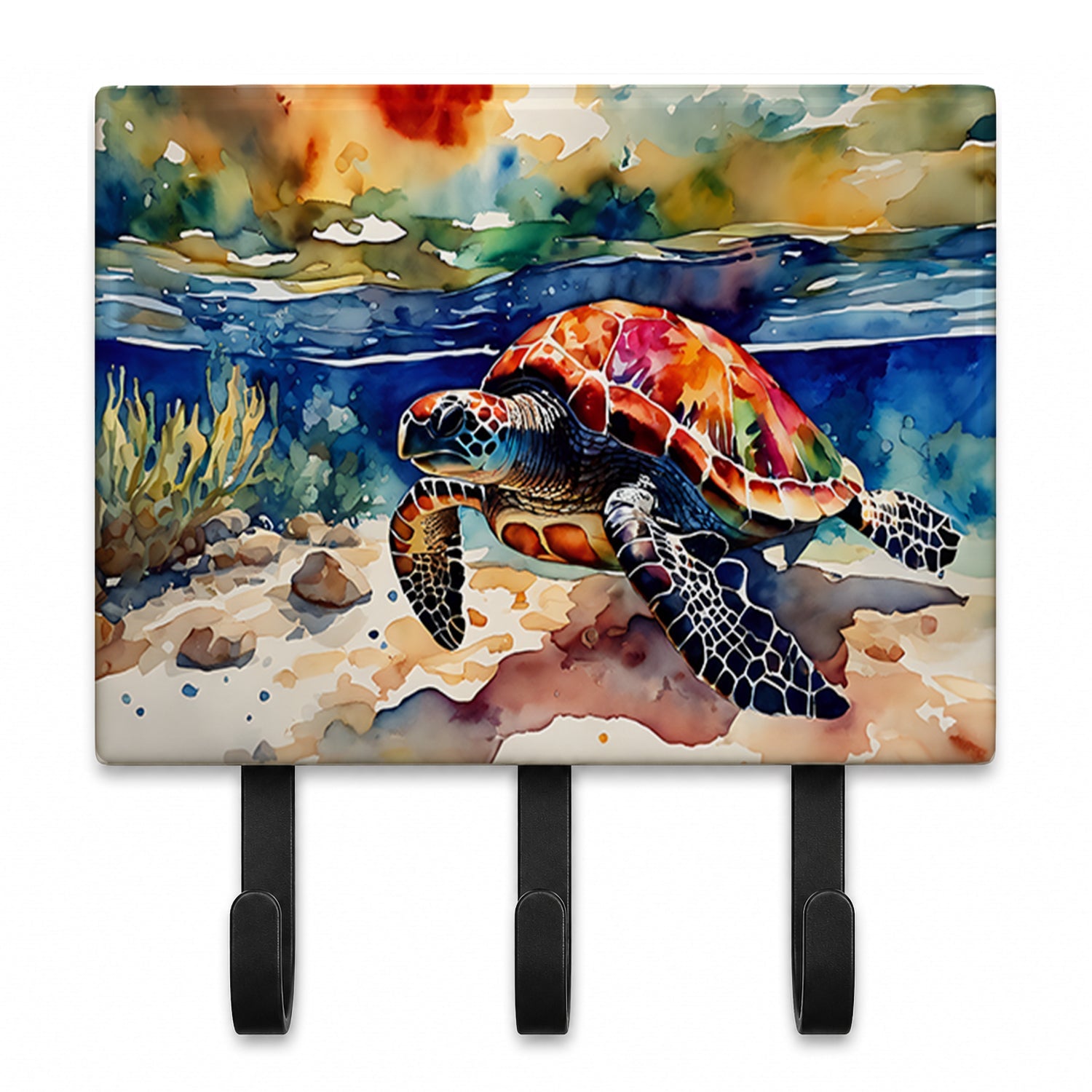 Loggerhead Sea Turtle Leash or Key Holder Wall Hooks, Coat Rack Wall Mount, for Hanging Keys, Towels, Aprons, Leashes