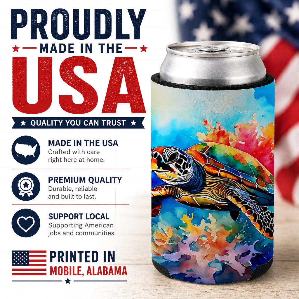 Loggerhead Sea Turtle Can or Bottle Hugger Cooler Sleeve for Standard 12 oz Cans, Insulated Foam Beer & Soda Can Hugger Reusable
