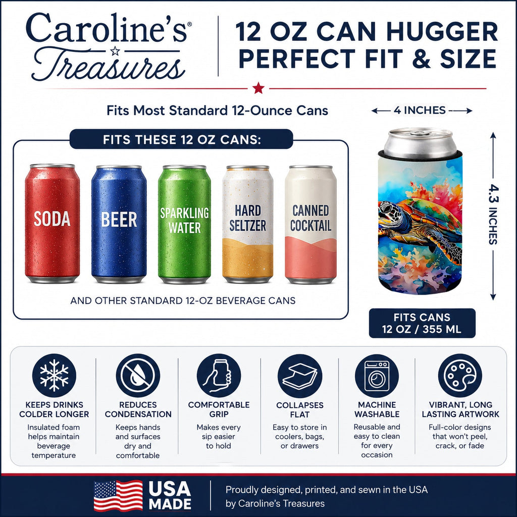 Loggerhead Sea Turtle Can or Bottle Hugger Cooler Sleeve for Standard 12 oz Cans, Insulated Foam Beer & Soda Can Hugger Reusable