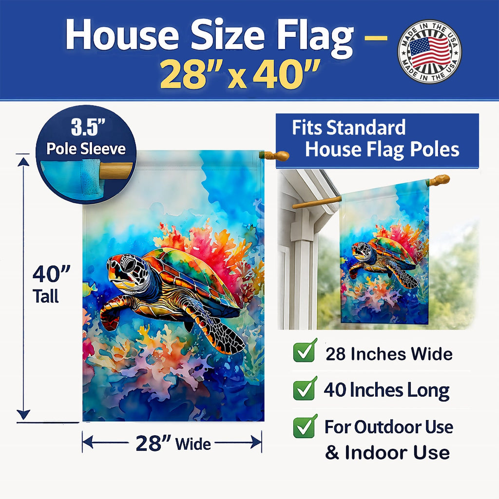 Loggerhead Sea Turtle House Flag 28x40 Porch Sleeve Pole Decorative Outside Yard Banner Artwork Wall Hanging, Polyester