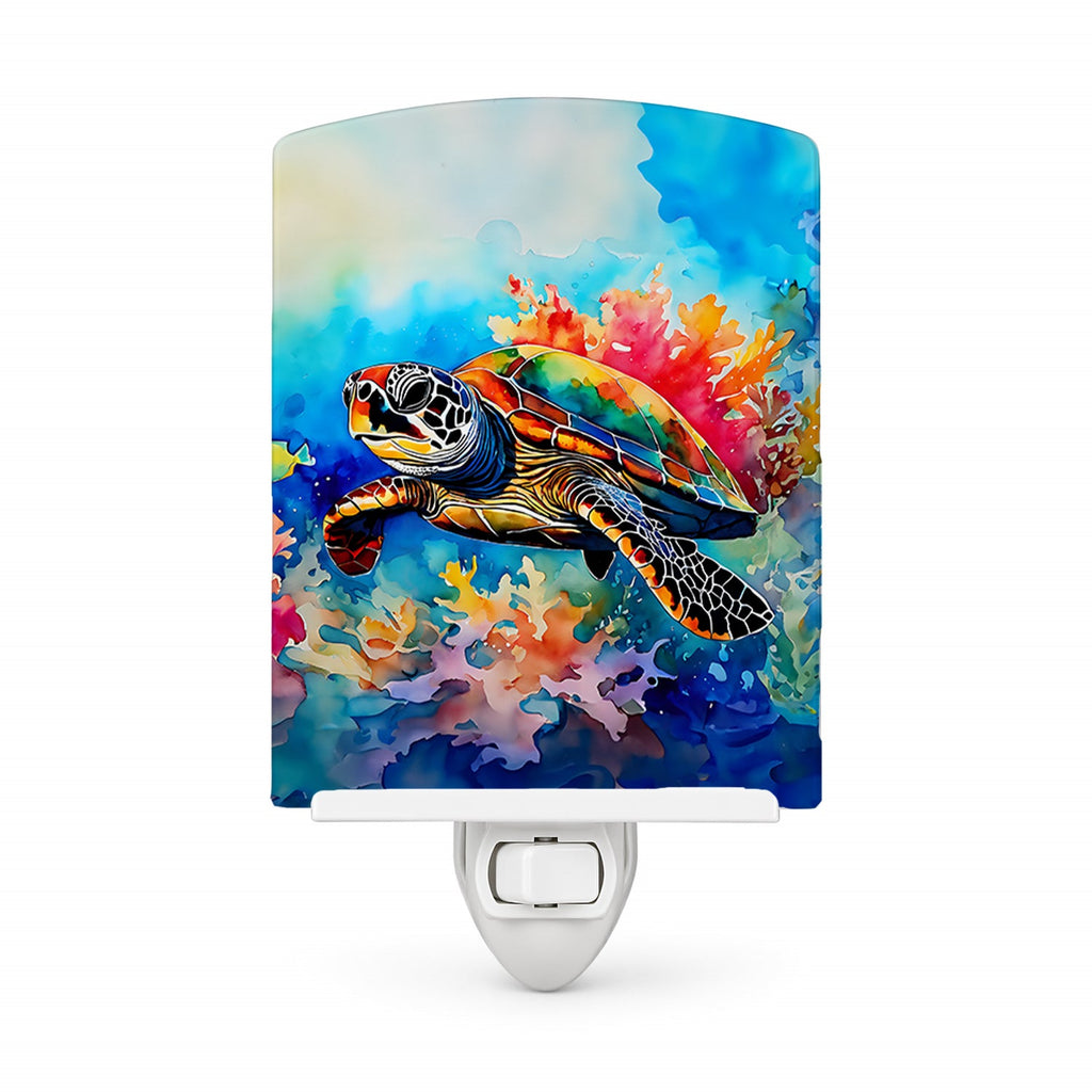 Loggerhead Sea Turtle Ceramic Night Light Compact, UL-Certified, Ideal for Bedroom, Bathroom, Nursery, Hallway, Kitchen, 6x4x3, Multicolor