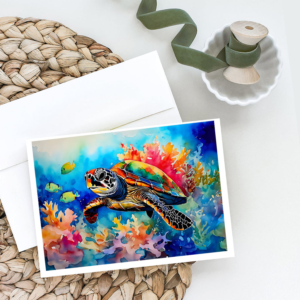 Loggerhead Sea Turtle Greeting Cards Pack of 8 Blank Cards with Envelopes Whimsical A7 Size 5x7